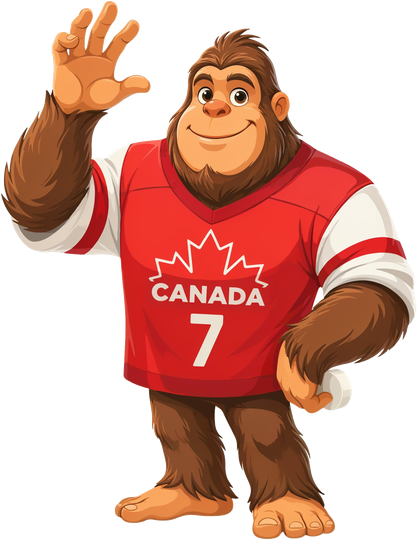 A cheerful sasquatch waving